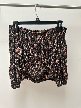 Black Floral Smocked Peasant Top